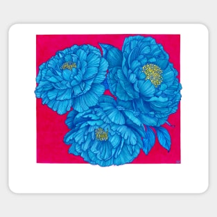 Bloom wherever you are - blue and hot pink peonies Sticker